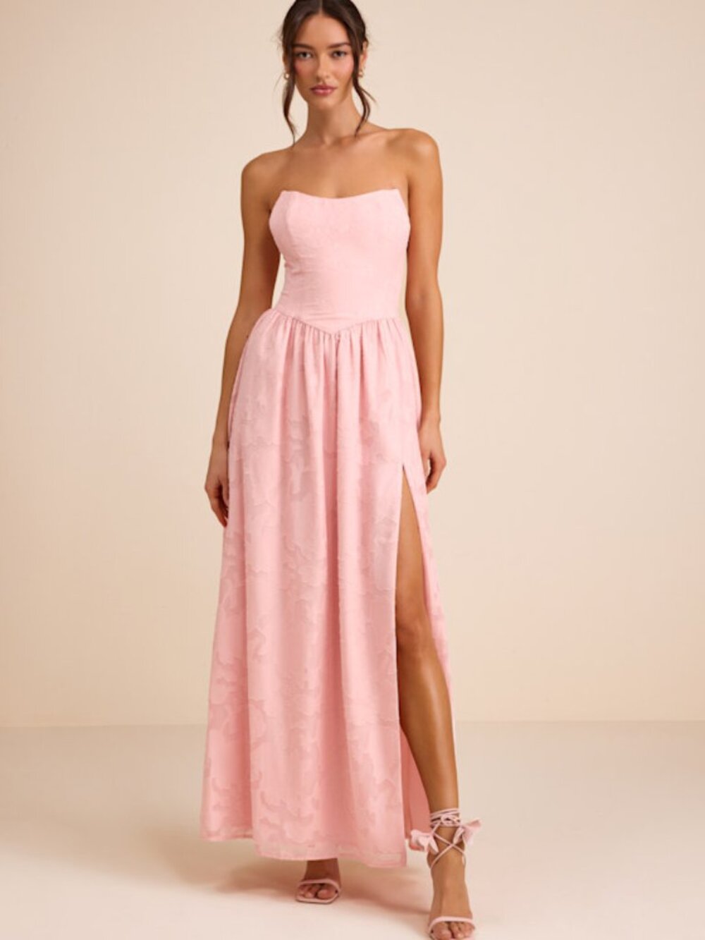 Lulus Kalila Light Pink Floral Burnout Strapless Maxi Dress - Size M